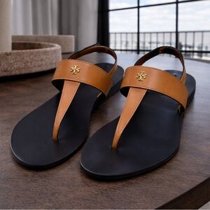 Tory Burch Brown/Black Capri Thong Sandals (Size 8.5)